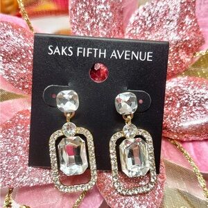 Saks Fifth Avenue Gold Rhinestone Crystal Drop Earrings